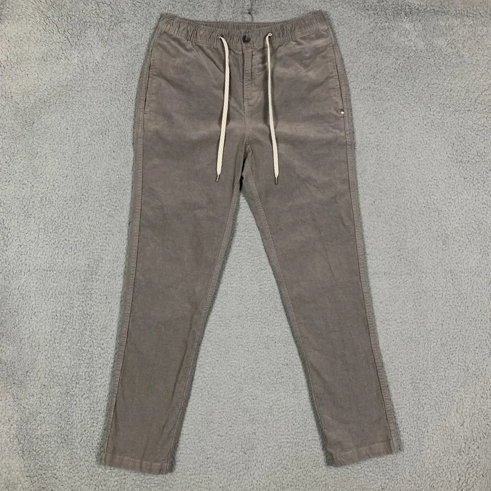 Vuori Optimist Pant Men's Medium M Shiitake Gray Corduroy Drawstring Tapered Leg
